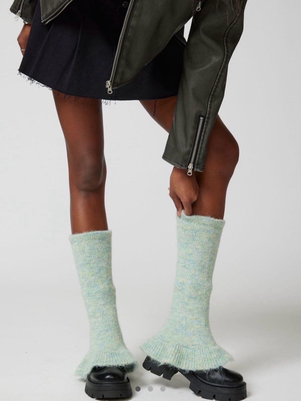 Urban Outfitters Mint Speckled Knee-High Socks with Ruffle - Picture 2 of 4